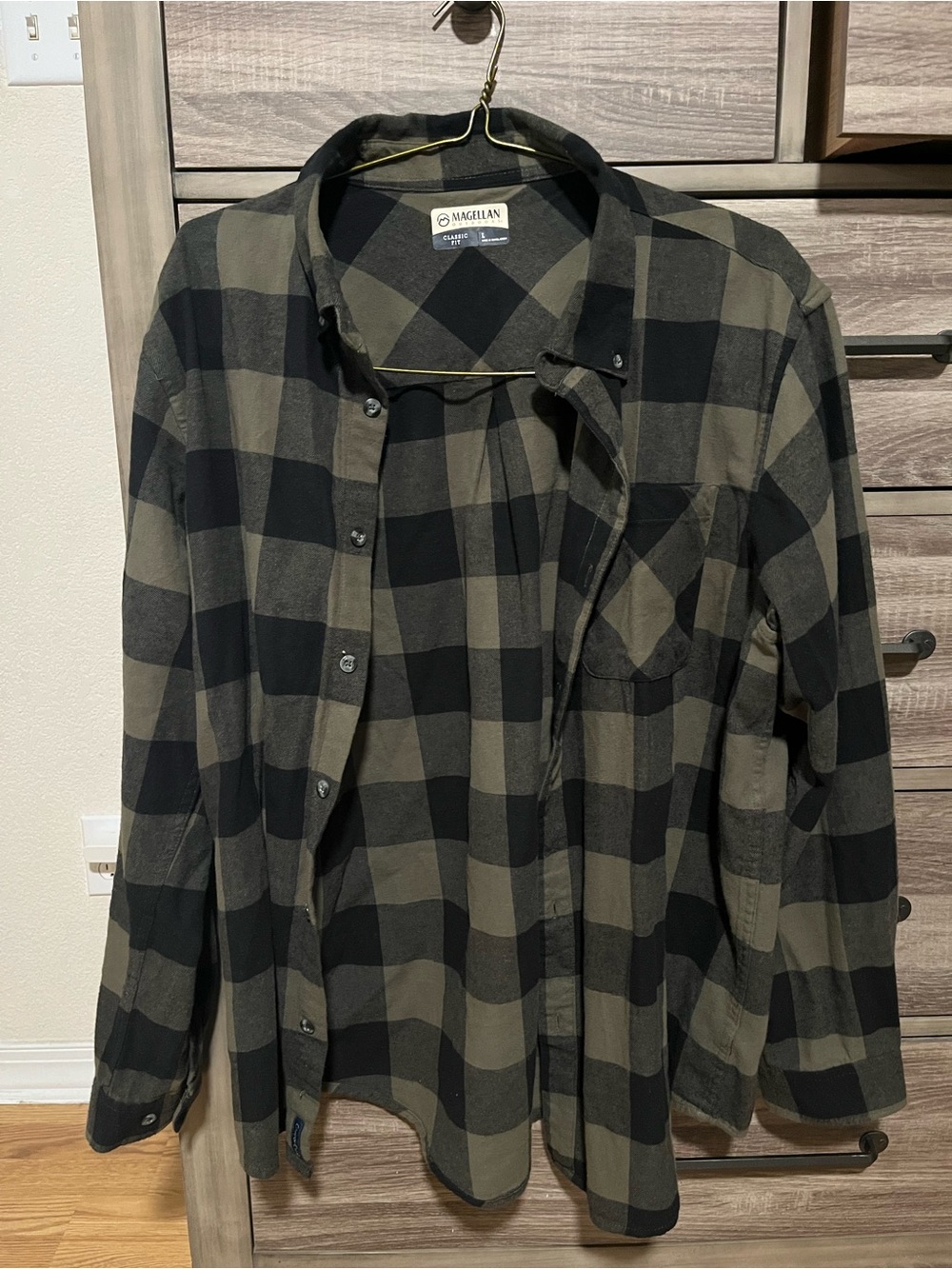 Magellan Outdoors Olive and Black Buffalo Plaid Button-Down Shirt